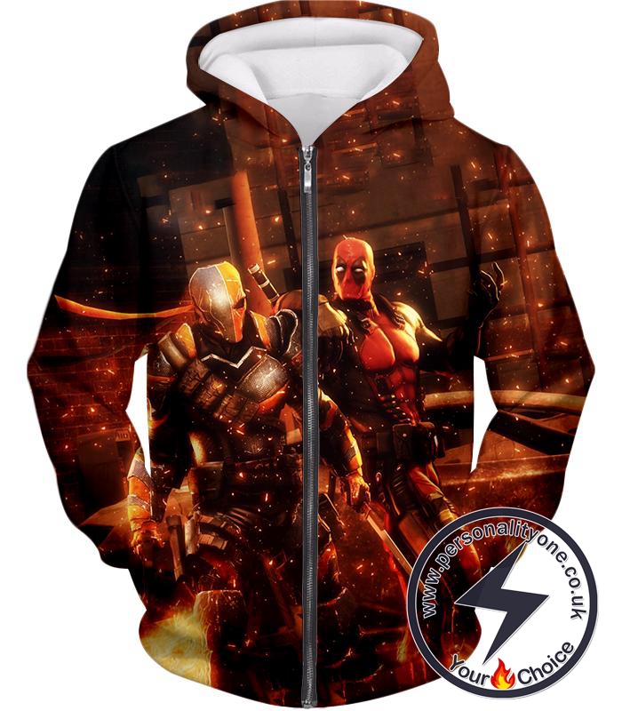 Cool Deadpool and Deathstroke Super Fan Art Zip Up Hoodie